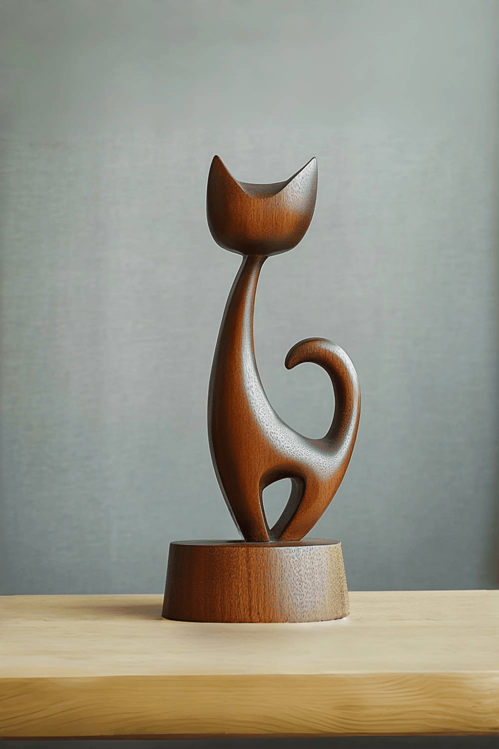 Wooden Cat Sculpture Decor #ACF 034