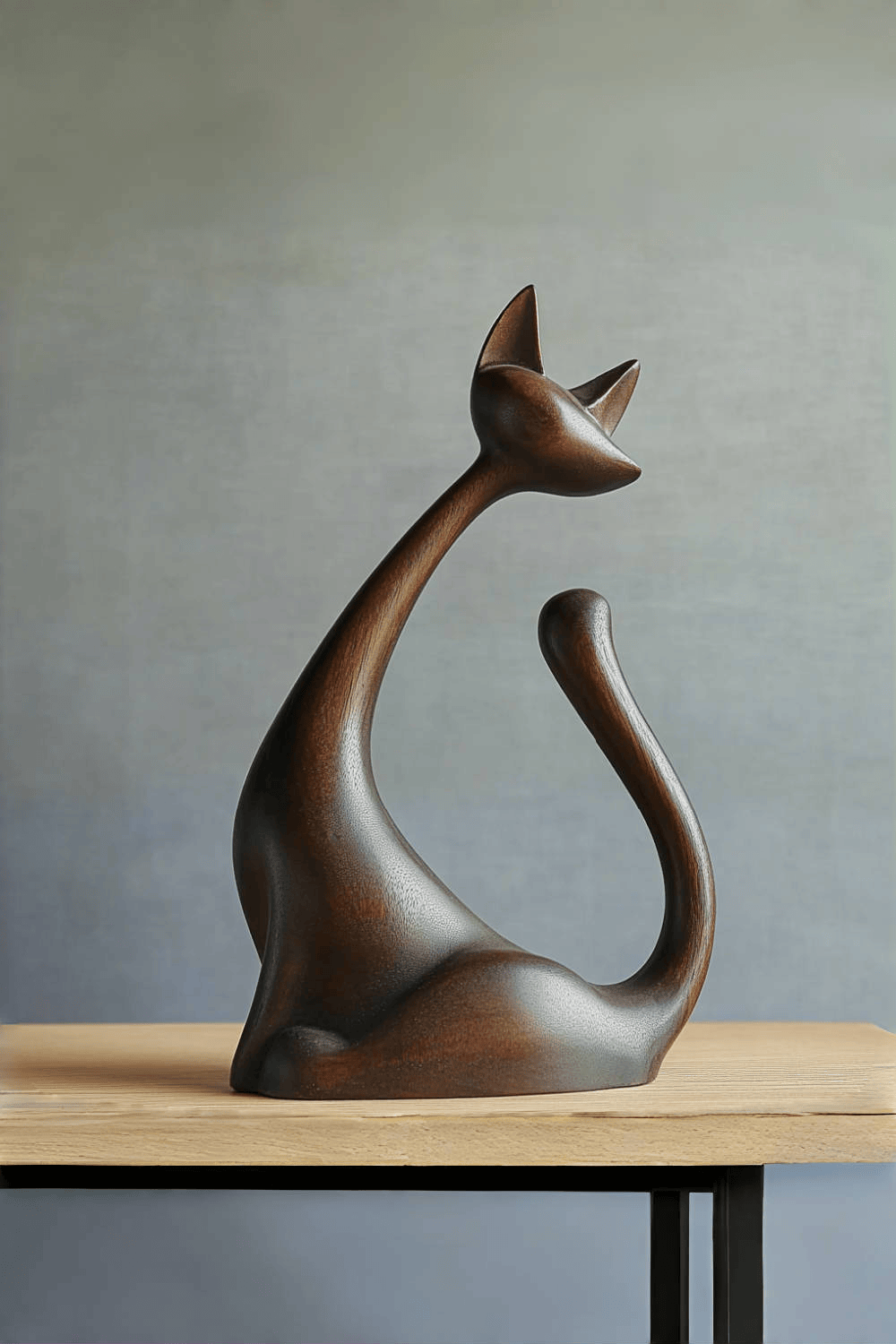 Elegant Wooden Cat Sculpture #ACF 035