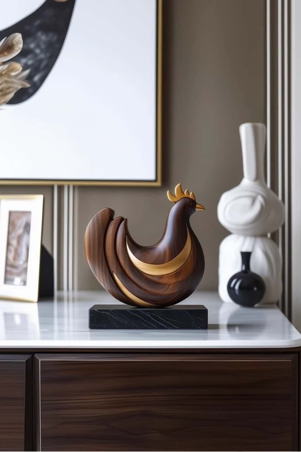 Abstract Wooden Rooster Sculpture #ACF 055