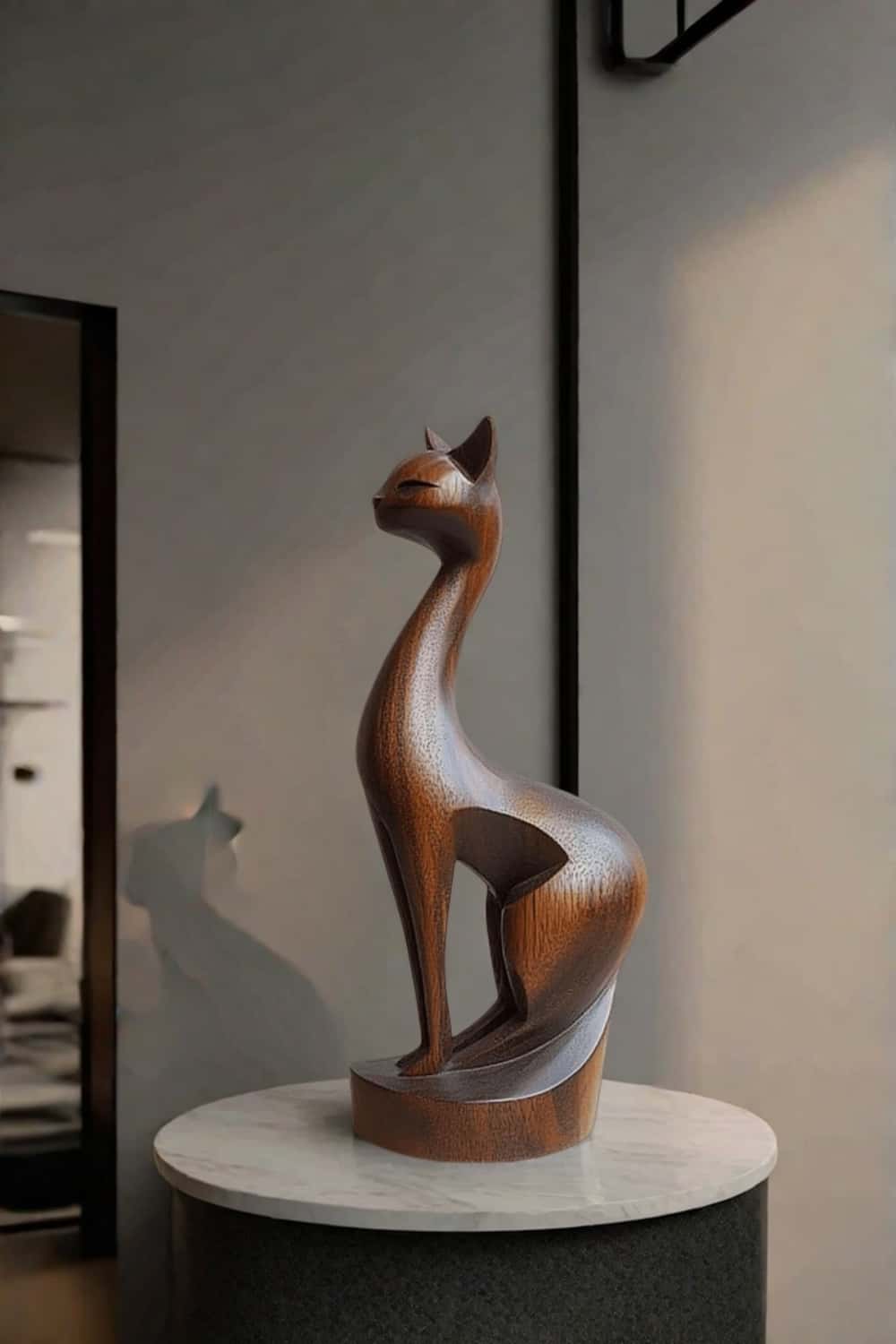 Wooden Sitting Cat Sculpture #ACF 032