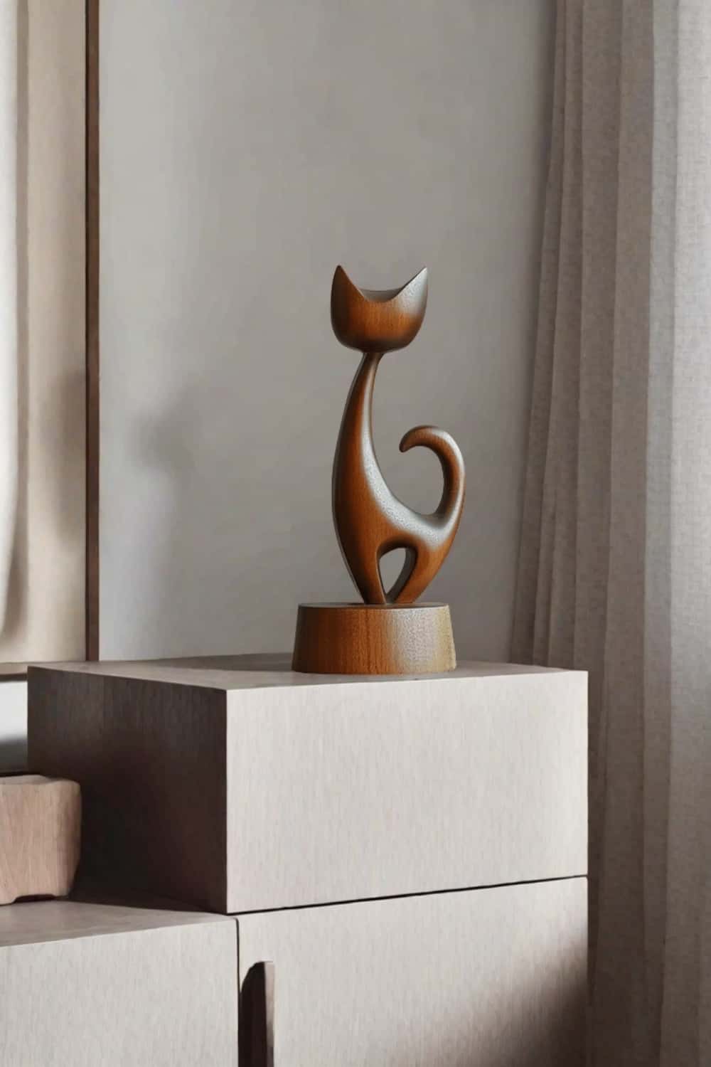 Wooden Cat Sculpture Decor #ACF 034
