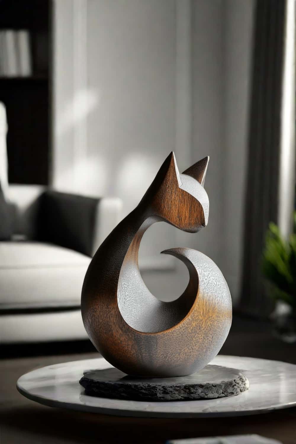 Abstract Wooden Cat Sculpture #ACF 029