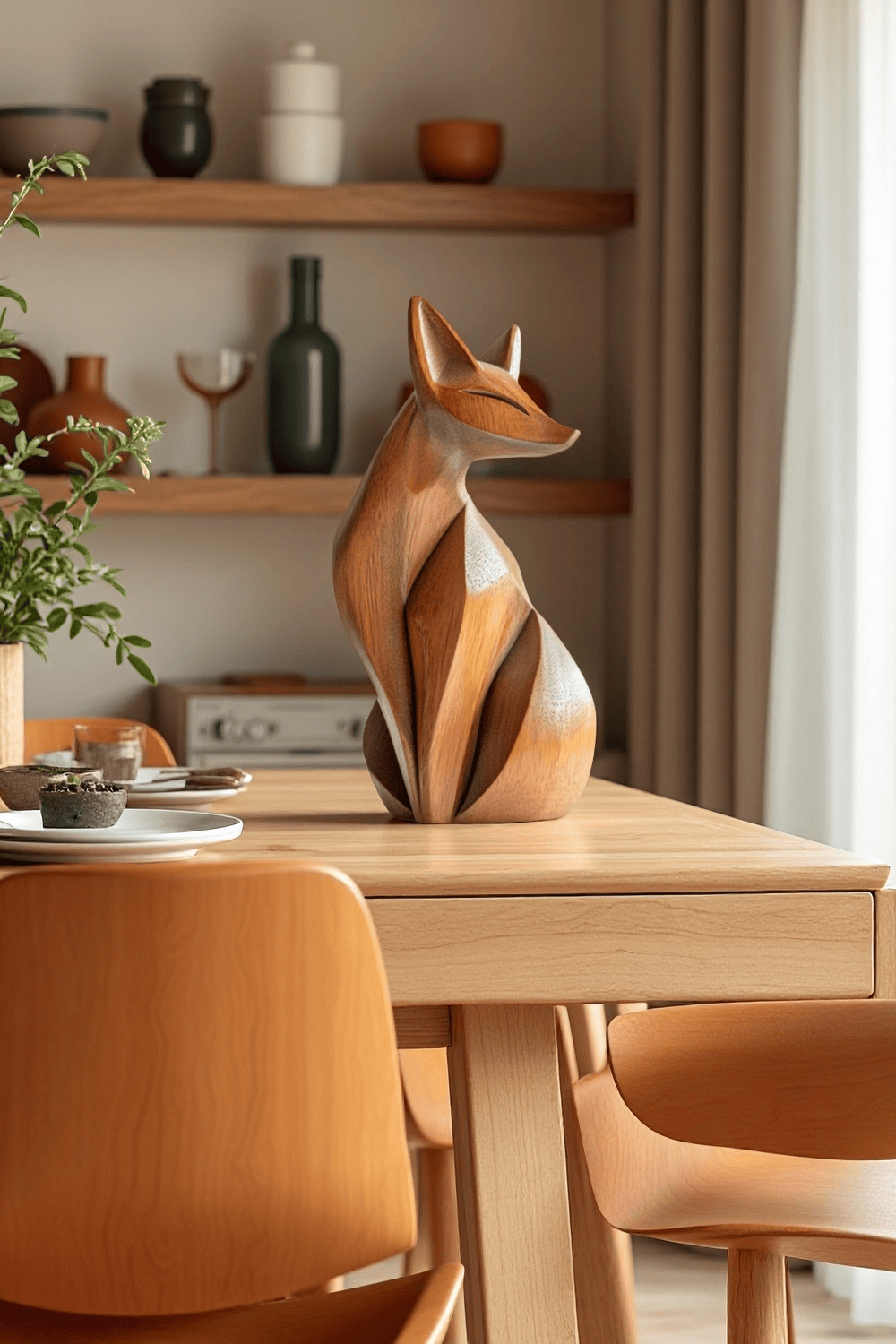 Minimalist Wooden Fox Sculpture #ACF 069