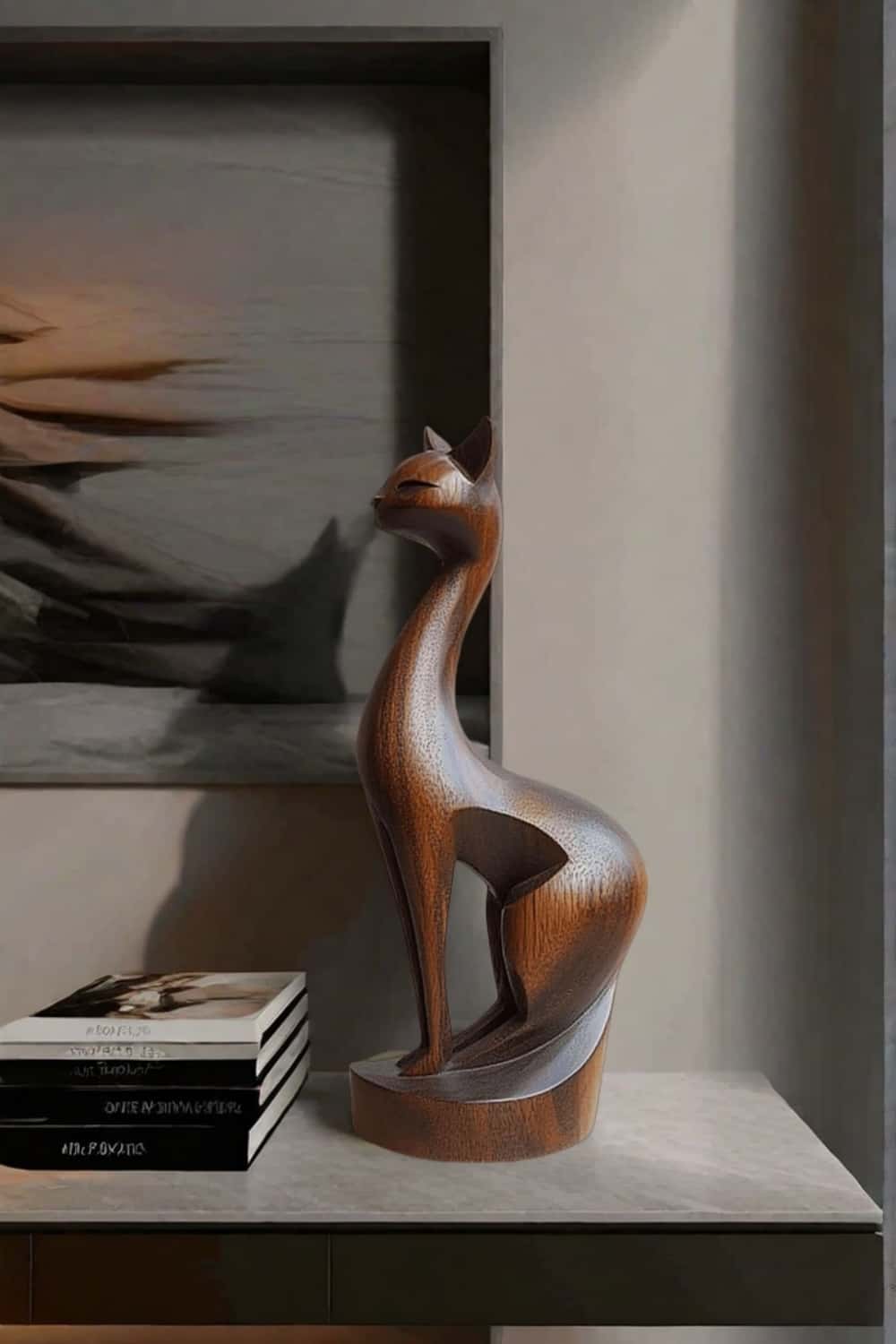 Wooden Sitting Cat Sculpture #ACF 032