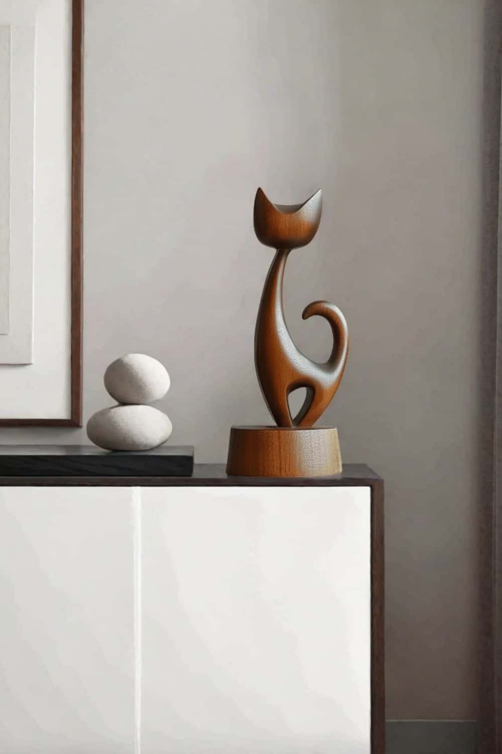 Wooden Cat Sculpture Decor #ACF 034