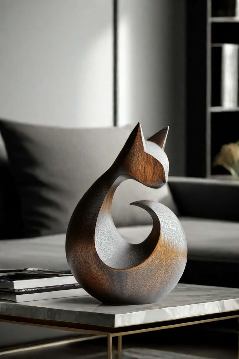 Abstract Wooden Cat Sculpture #ACF 029