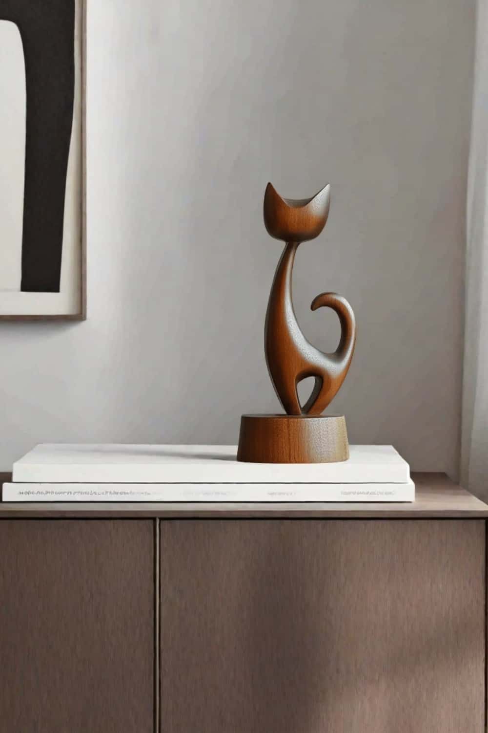 Wooden Cat Sculpture Decor #ACF 034