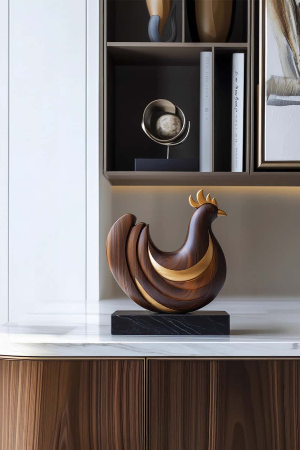 Abstract Wooden Rooster Sculpture #ACF 055