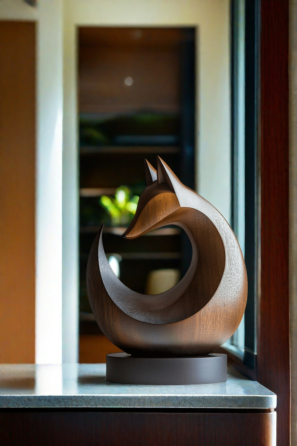 Abstract Fox Wood Sculpture Modern Animal Art for Living Room Decor #AWS 001