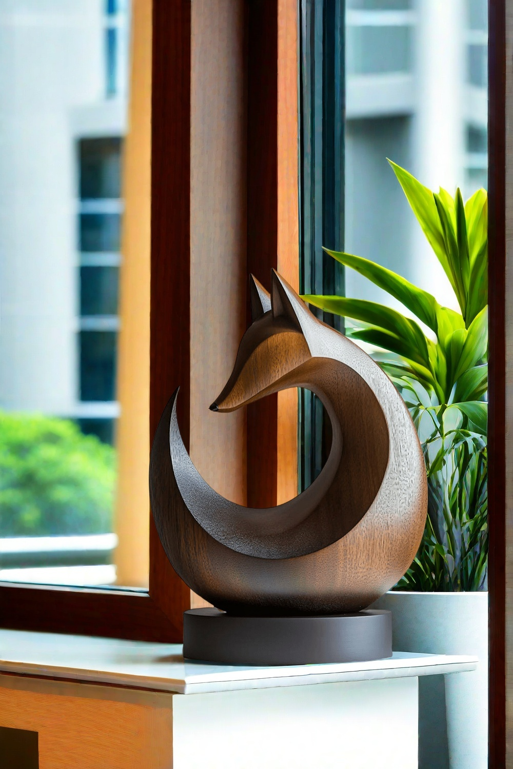 Abstract Fox Wood Sculpture Modern Animal Art for Living Room Decor #AWS 001