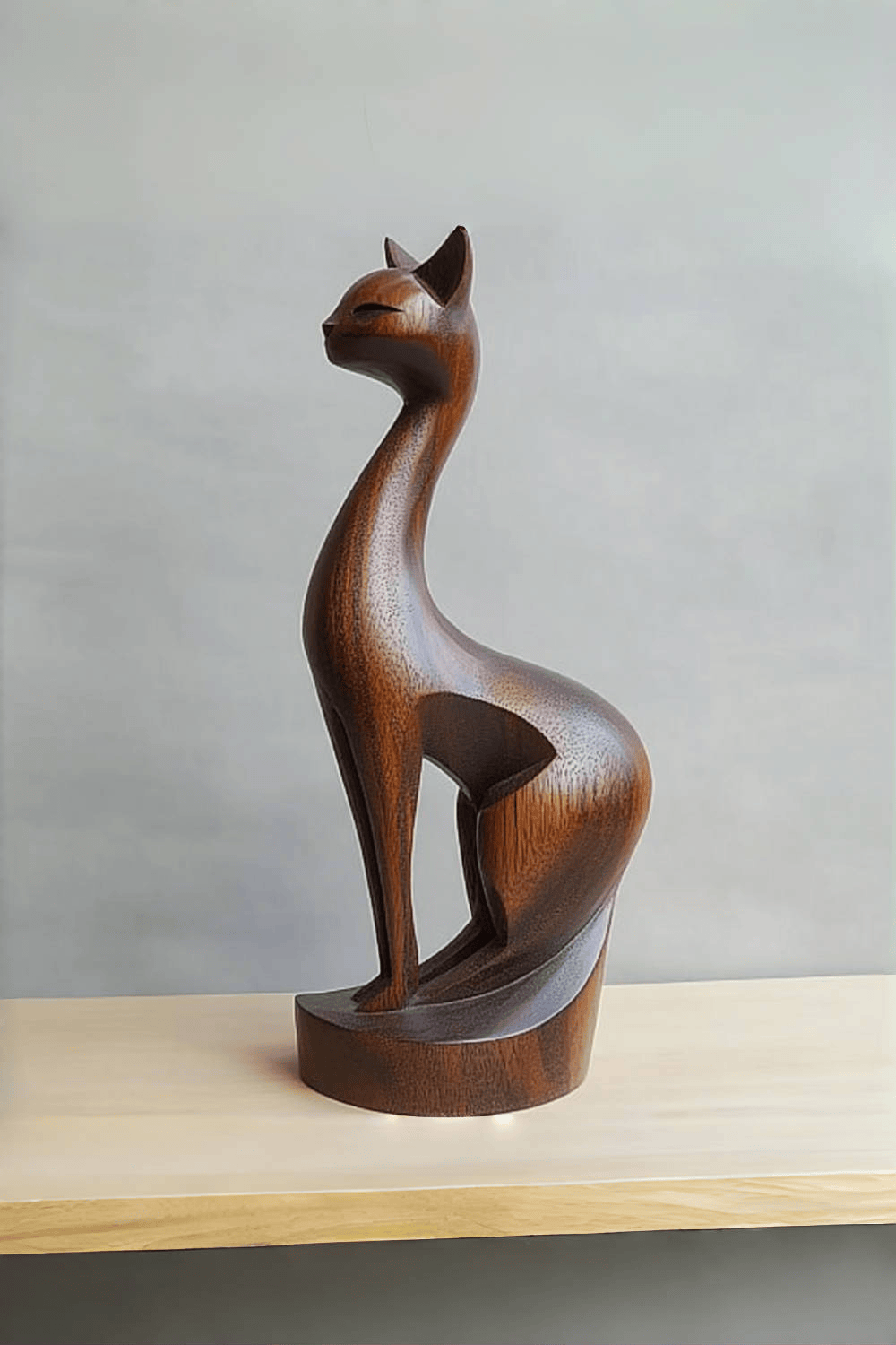 Wooden Sitting Cat Sculpture #ACF 032