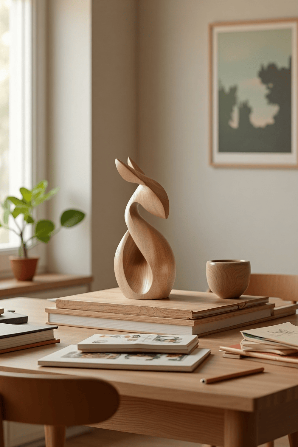 Minimalist Wooden Rabbit Sculpture #ACF 067