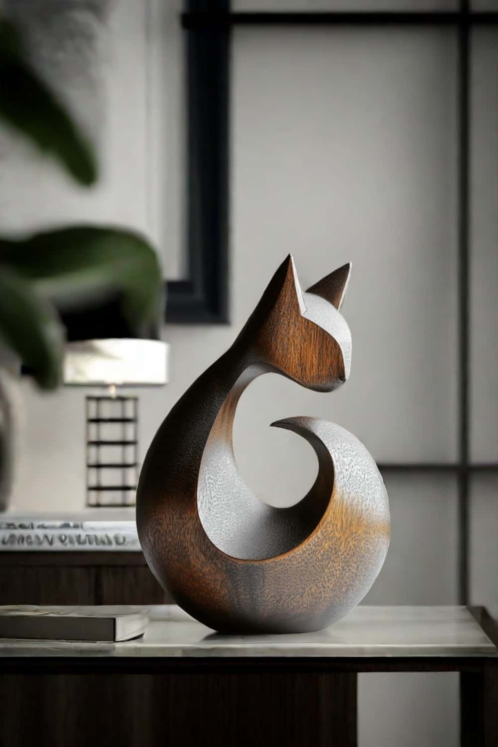 Abstract Wooden Cat Sculpture #ACF 029