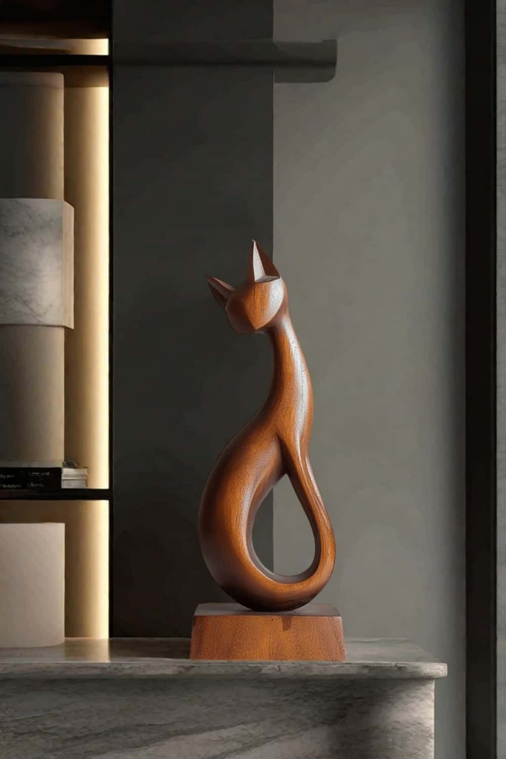 Abstract Wooden Cat Sculpture #ACF 033