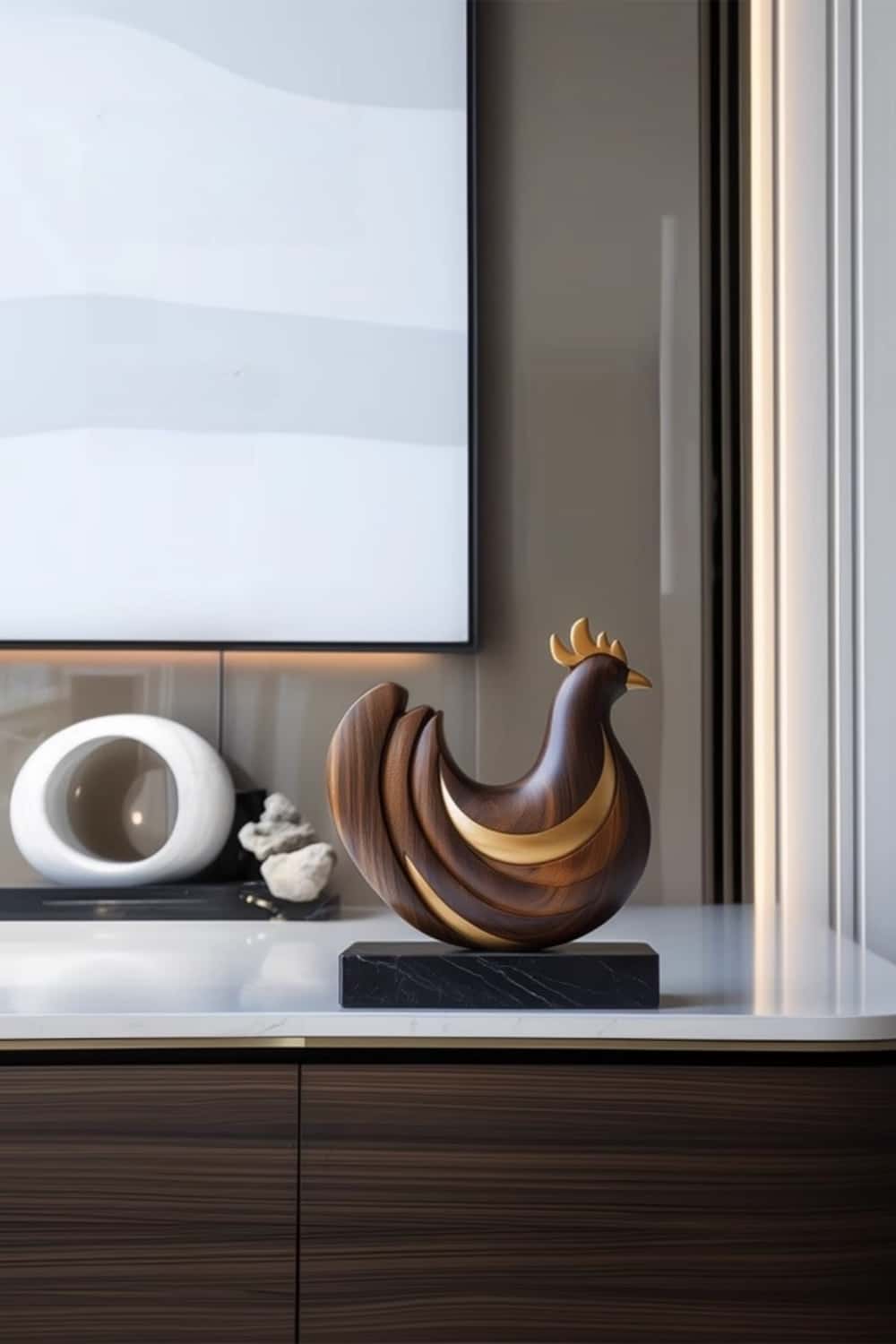 Abstract Wooden Rooster Sculpture #ACF 055