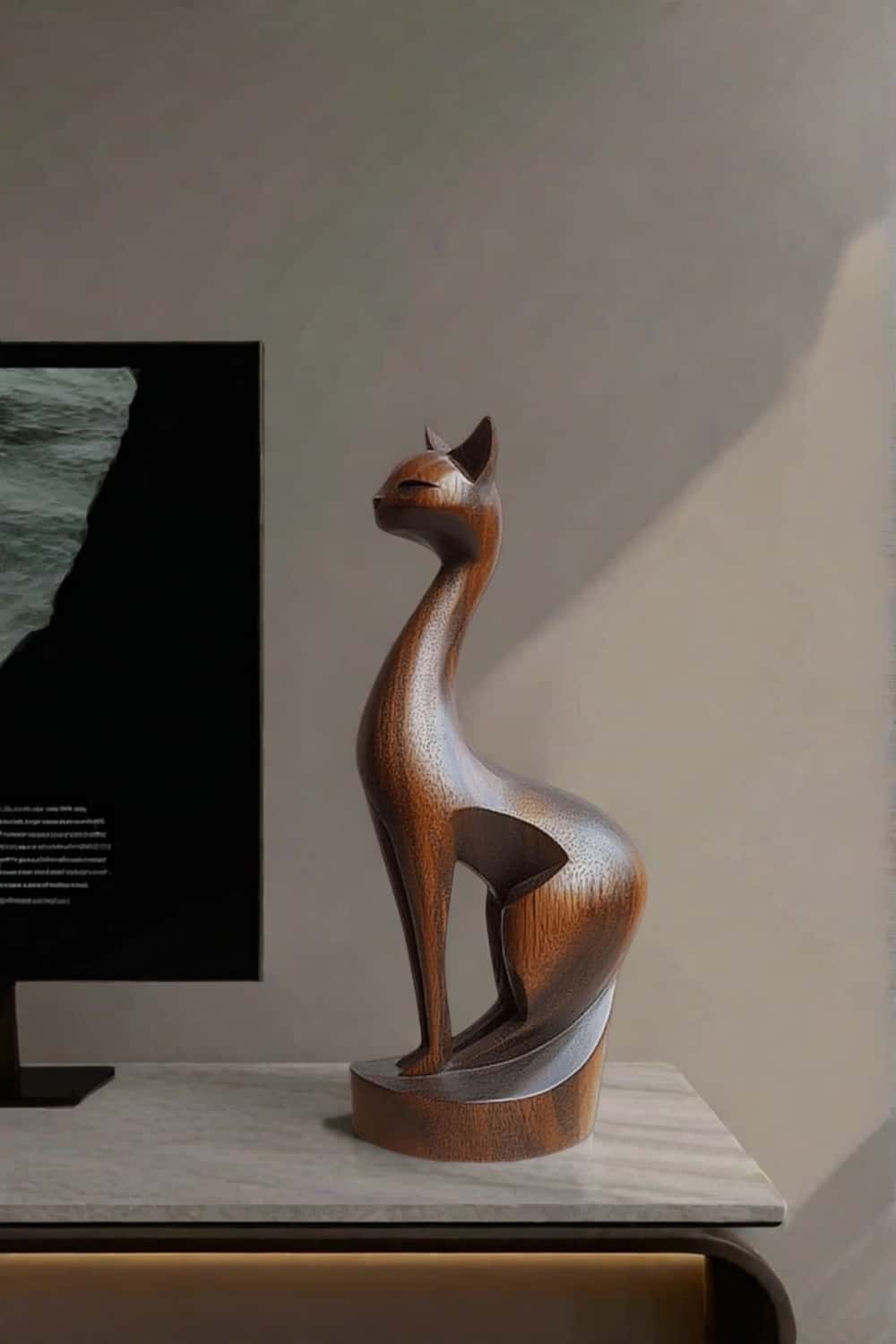Wooden Sitting Cat Sculpture #ACF 032