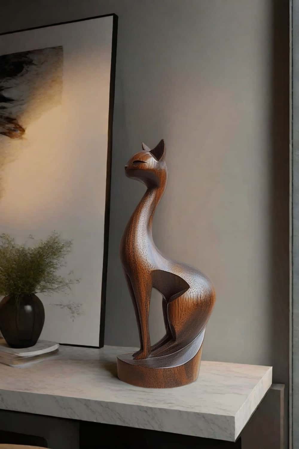 Wooden Sitting Cat Sculpture #ACF 032