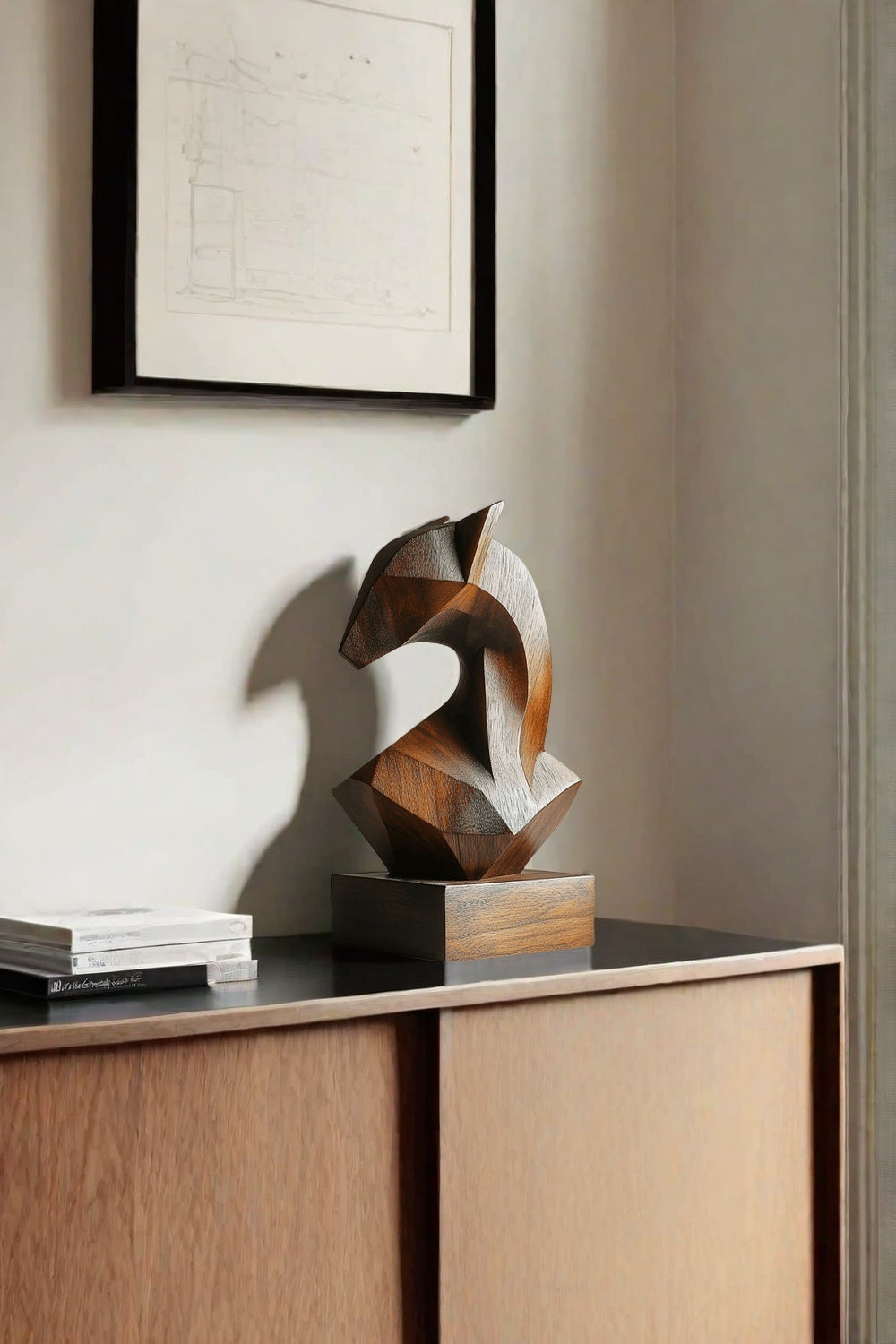 Geometric Wooden Horse Sculpture #ACF 045