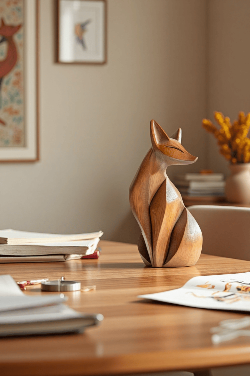 Minimalist Wooden Fox Sculpture #ACF 069