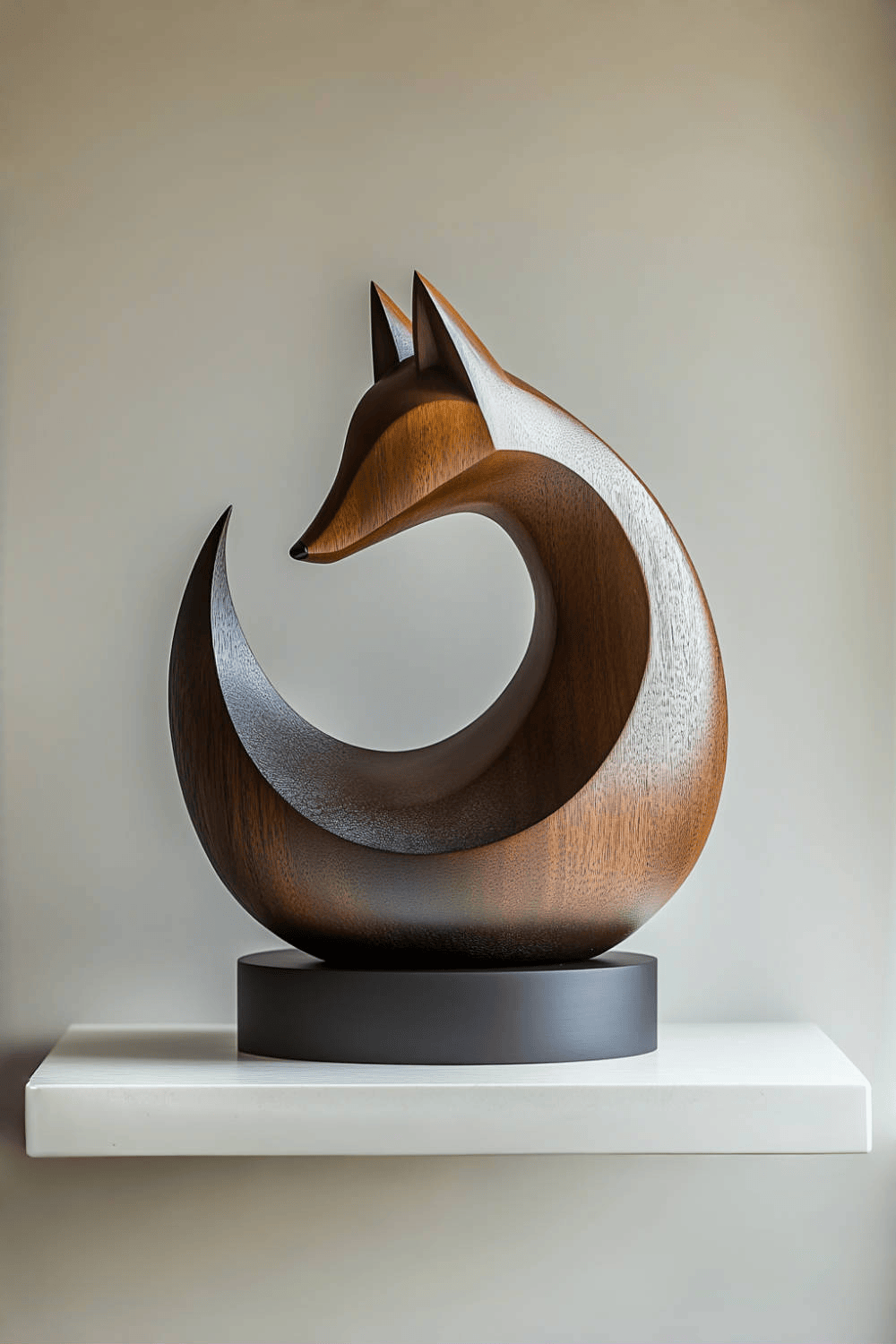 Abstract Fox Wood Sculpture Modern Animal Art for Living Room Decor #AWS 001