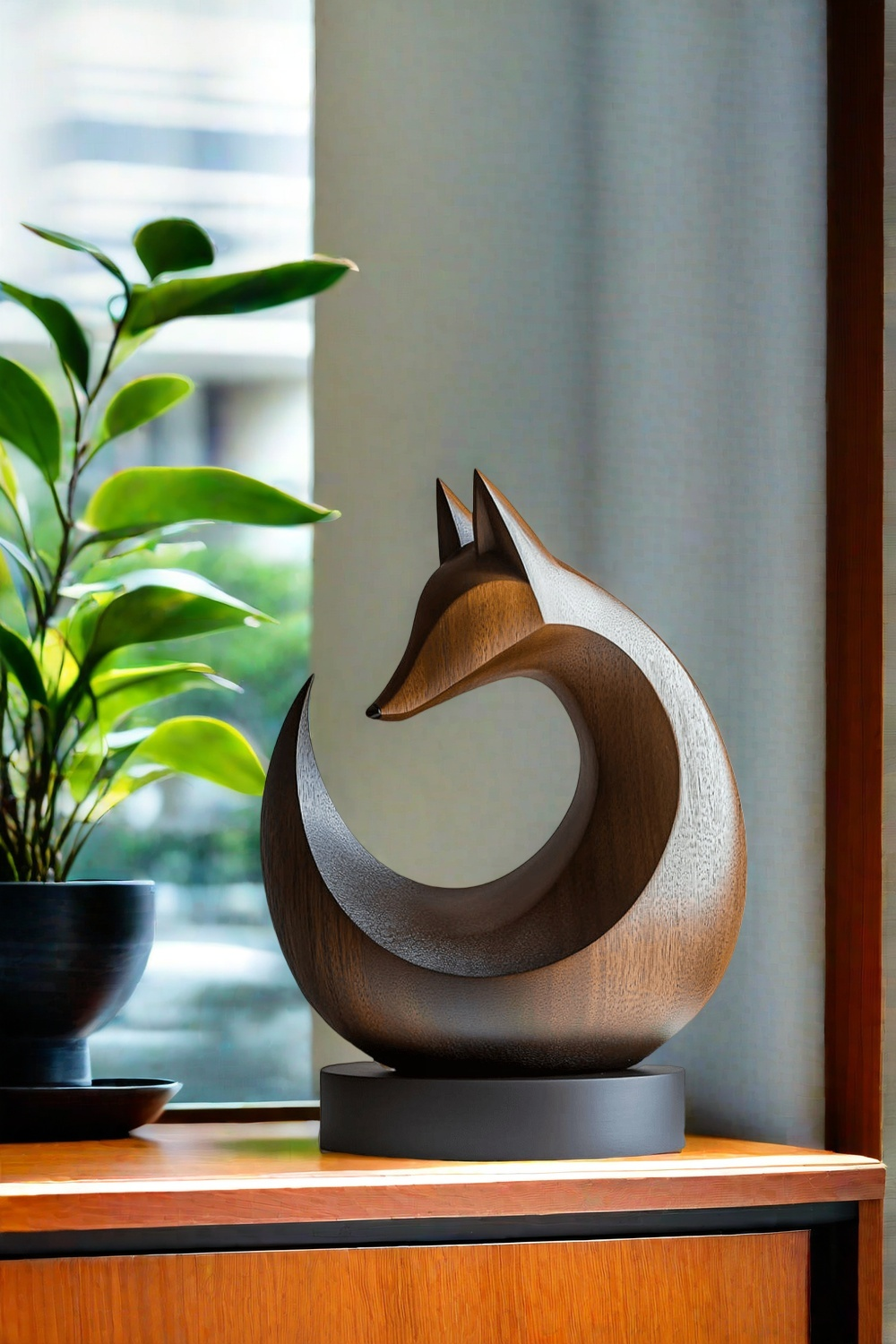 Abstract Fox Wood Sculpture Modern Animal Art for Living Room Decor #AWS 001