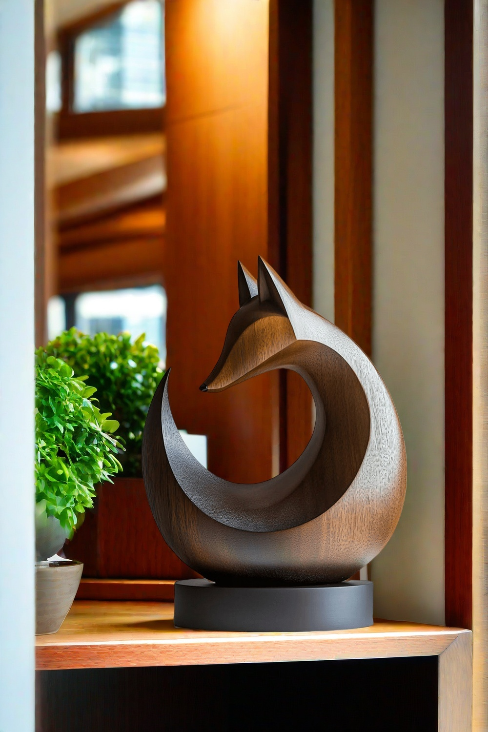 Abstract Fox Wood Sculpture Modern Animal Art for Living Room Decor #AWS 001